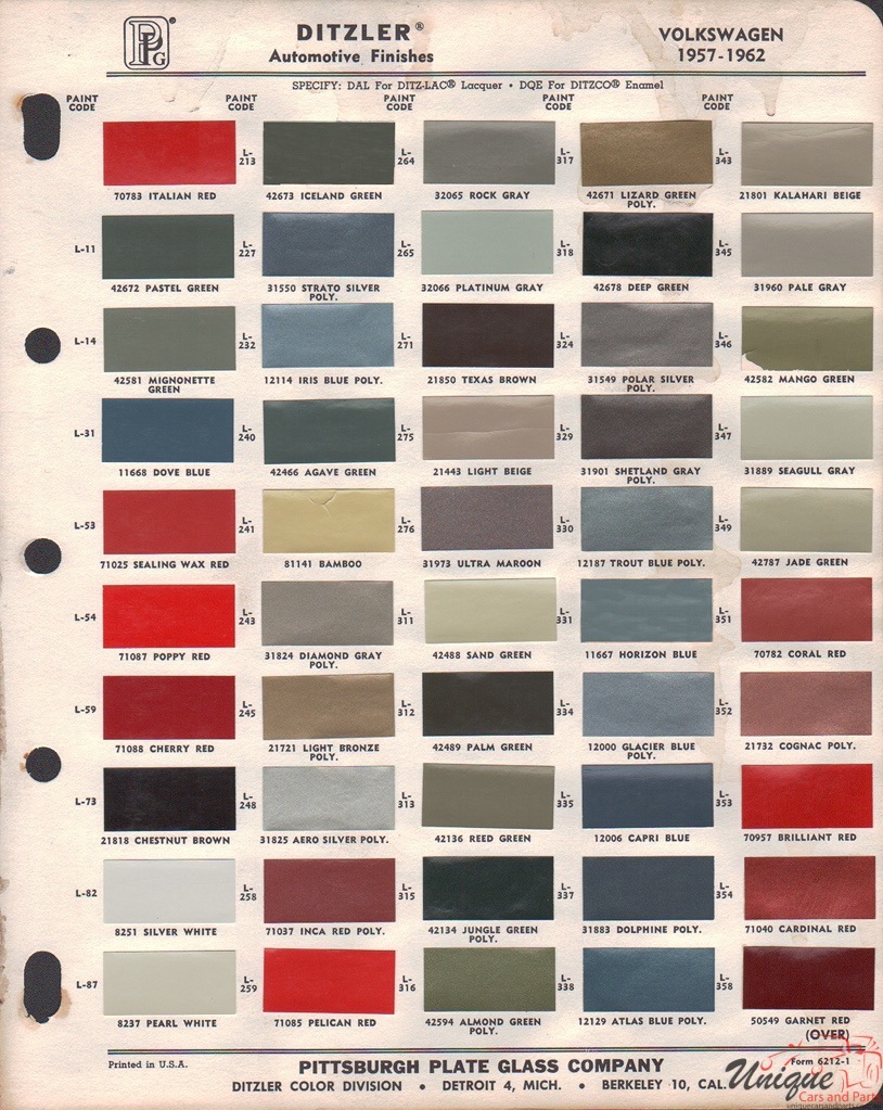 1959 Volkswagen Paint Charts PPG 1